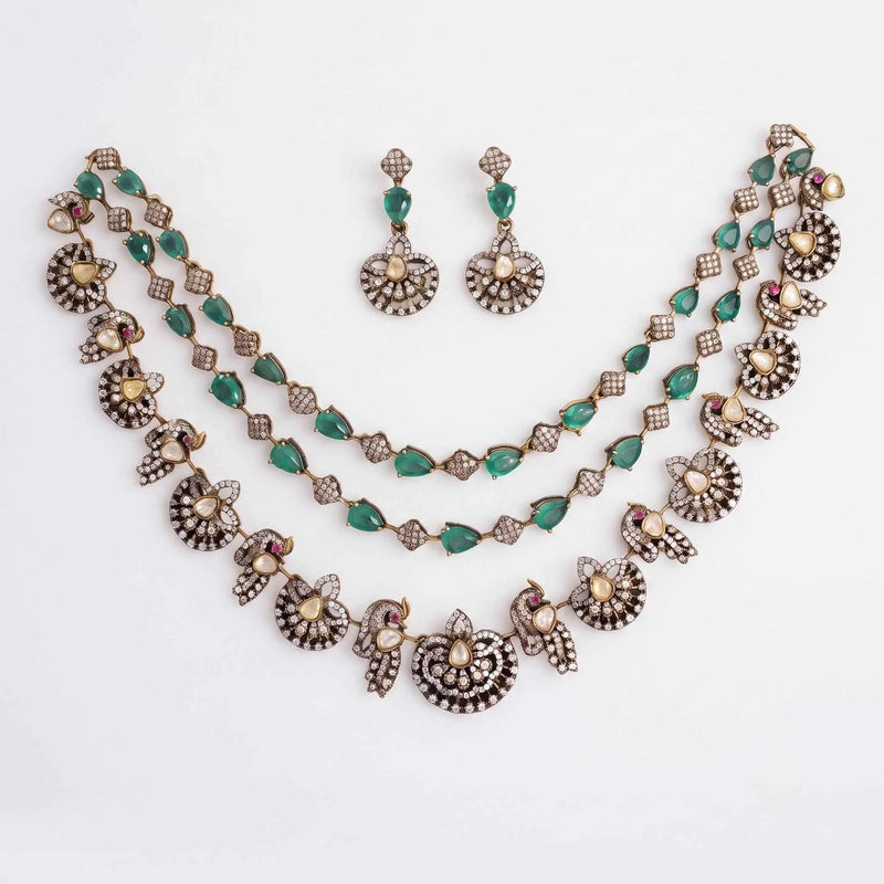 Victorian Emerald Peacock Necklace Set