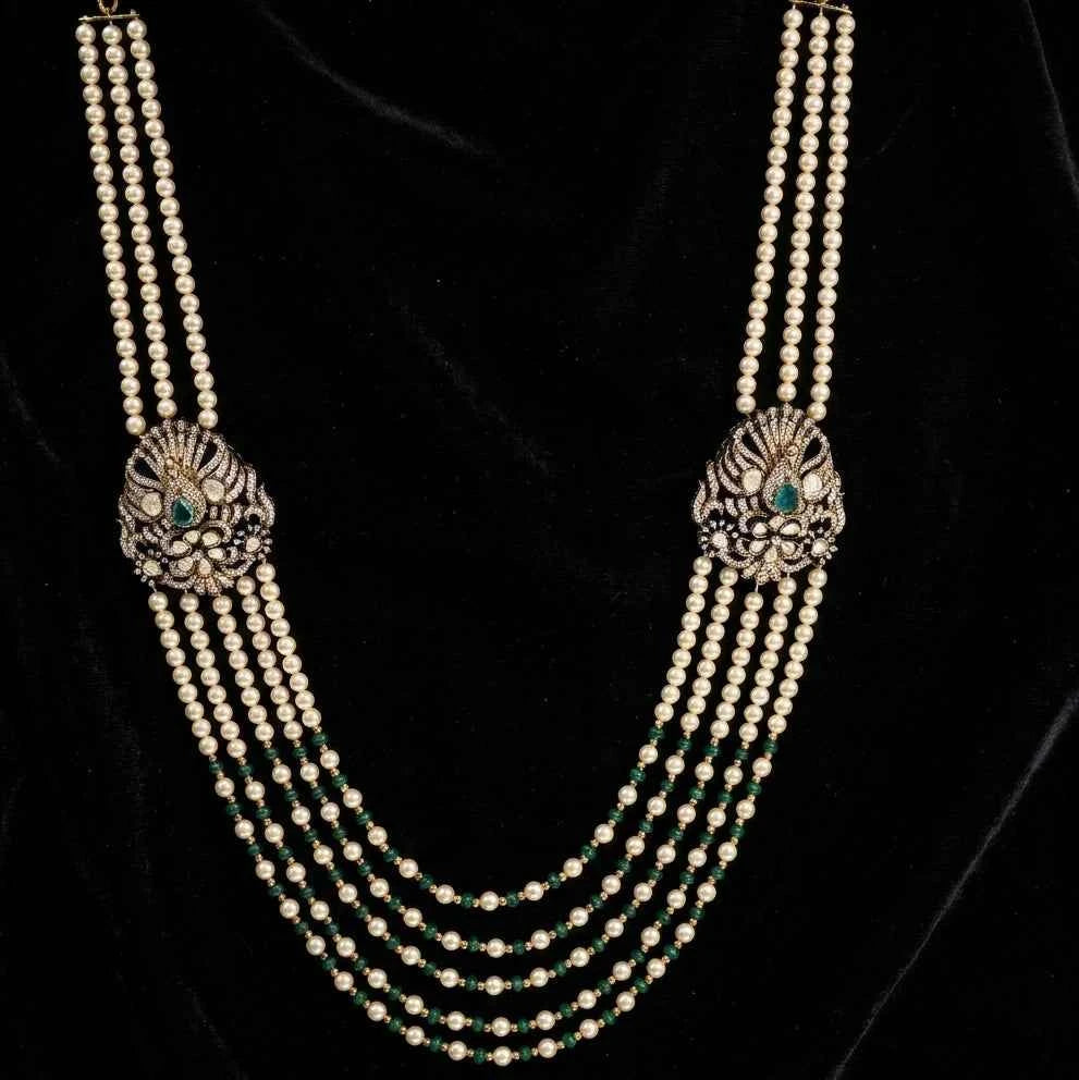 Victorian Emerald Pearl Cascade Necklace
