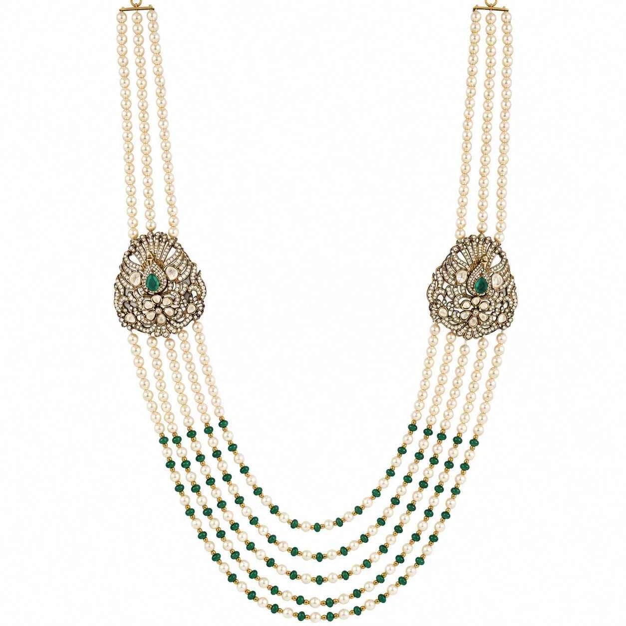 Victorian Emerald Pearl Cascade Necklace