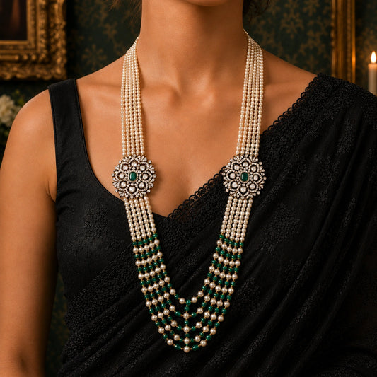 Victorian Emerald Pearl Layered Necklace