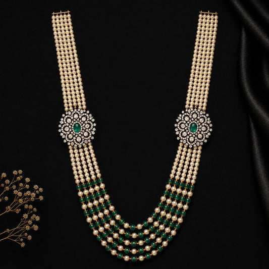 Victorian Emerald Pearl Layered Necklace