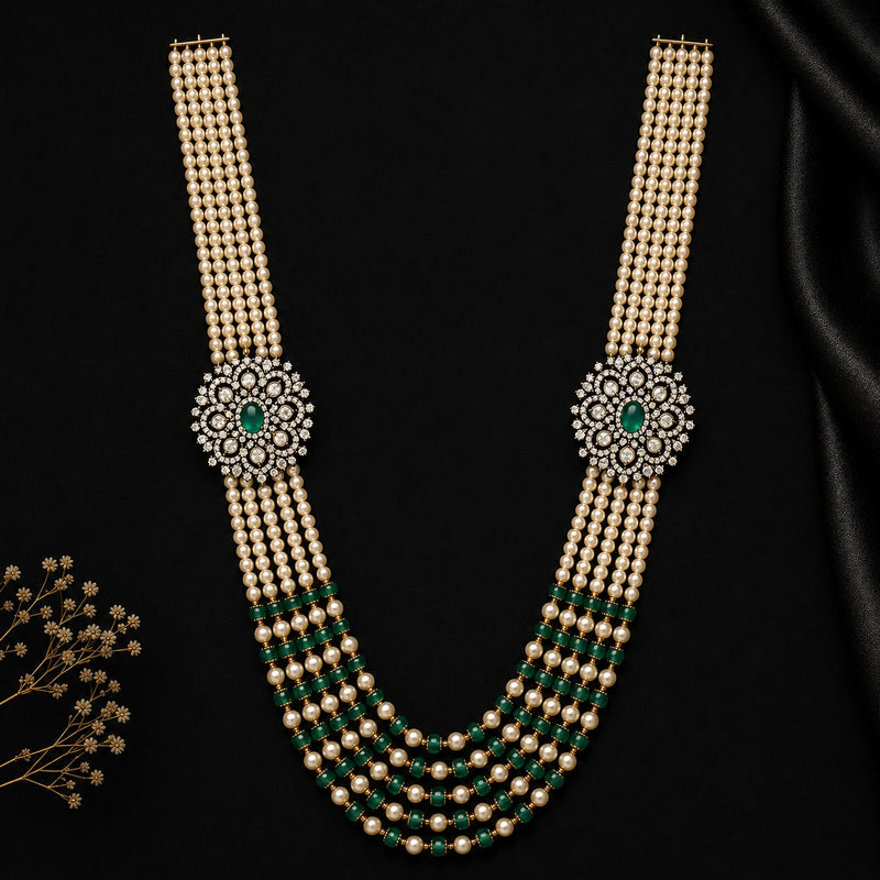 Victorian Emerald Pearl Layered Necklace