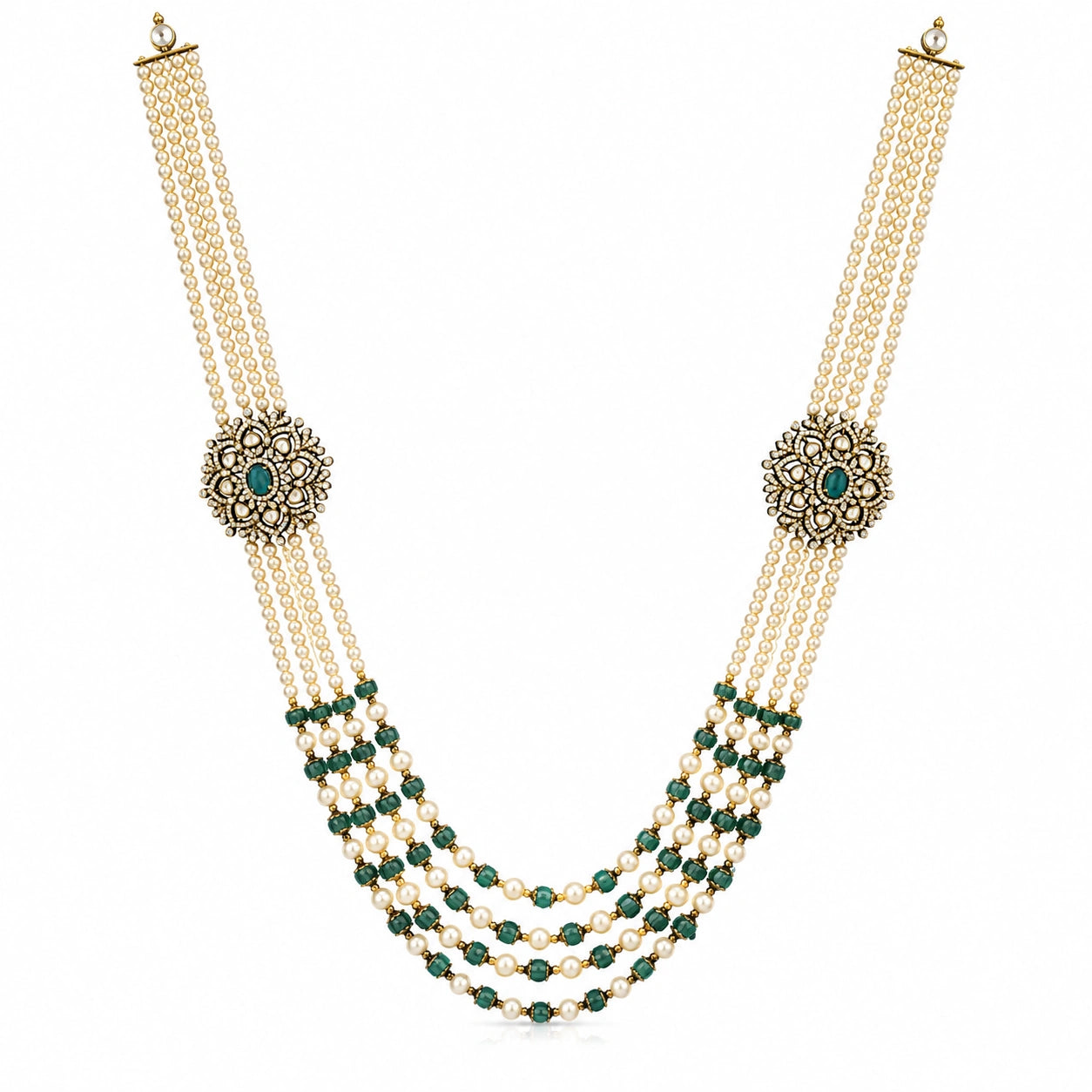 Victorian Emerald Pearl Layered Necklace