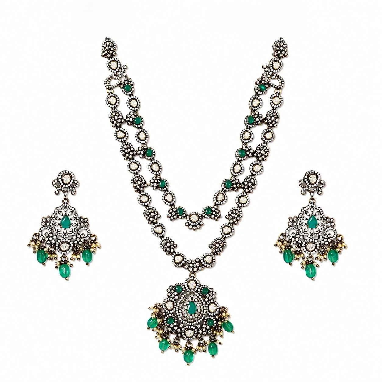 Victorian Emerald Pendant Necklace Set