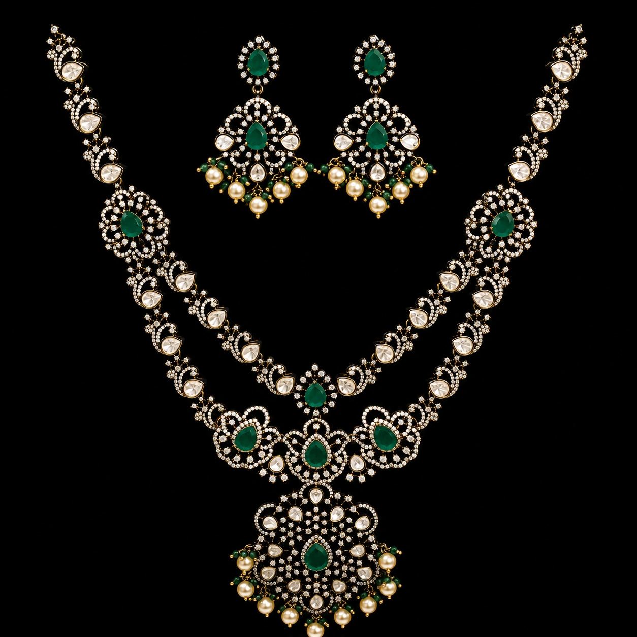 Victorian Floral Emerald Necklace Set