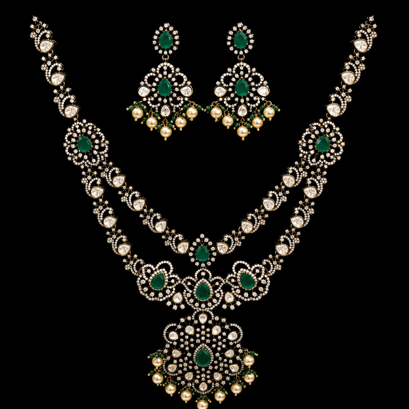 Victorian Floral Emerald Necklace Set