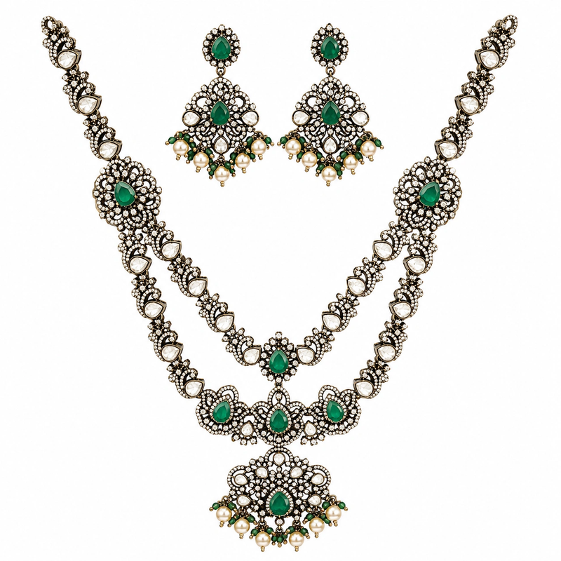 Victorian Floral Emerald Necklace Set