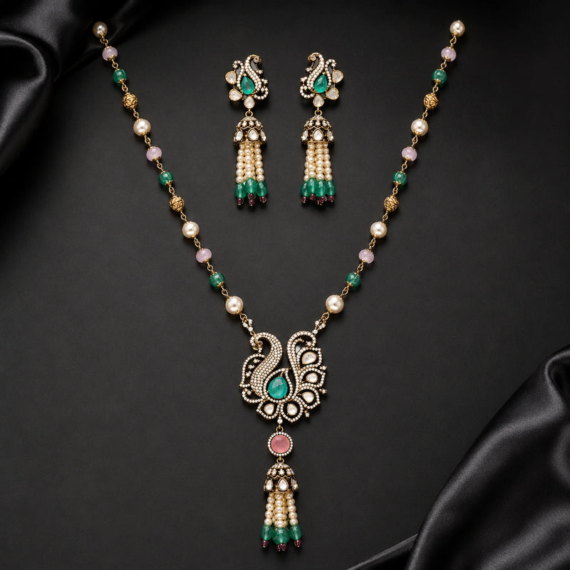 Victorian Swan Pearl Tassel Pendant Set