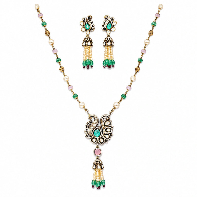 Victorian Swan Pearl Tassel Pendant Set