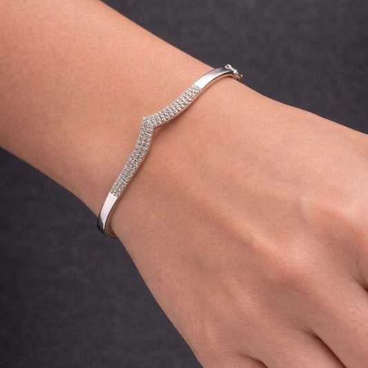 Wave Design Sterling Silver Open Cuff Bracelet for Women