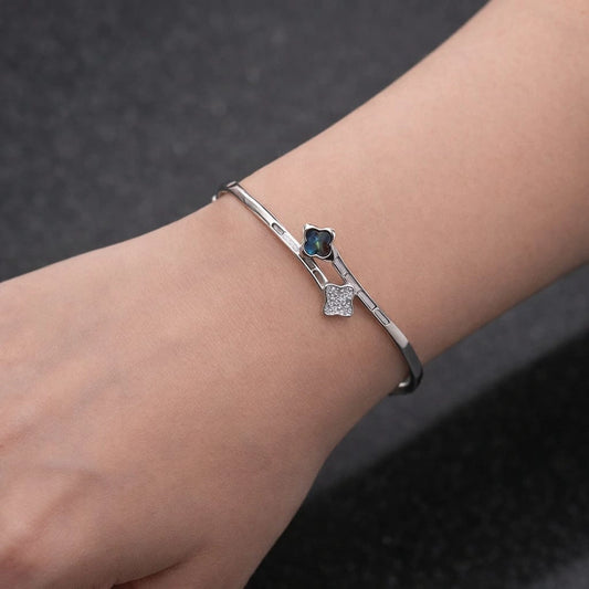 Dual Floral Accent Sterling Silver Cuff Bracelet for Women