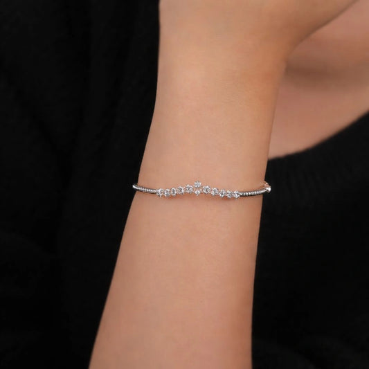 Minimal Beaded Sterling Silver Cuff Bracelet for Women