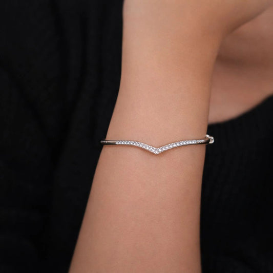 V-Curve Sterling Silver Open Cuff Bracelet for Women