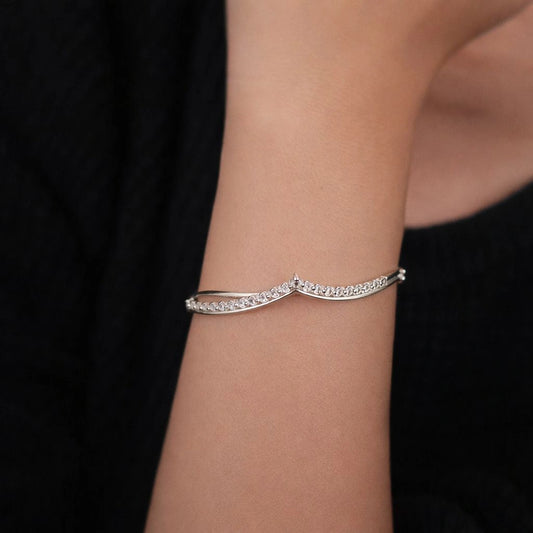 Double Wave Sterling Silver Open Cuff Bracelet for Women