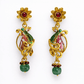 Antique Gold Plated Floral Peacock Earrings with Green Bead Drops - Silvorn India