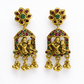 Antique Gold Plated Radha Krishna Temple Earrings with Multicolor Stones & Bead Danglers - Silvorn India
