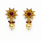 Antique Gold Plated Sun Motif Ruby Stud Earrings with Pearl Drops - Silvorn India