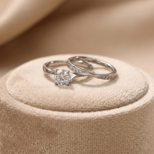 Aurielle Twist Diamond-Look Dual Ring Set in 925 Sterling - 925 Silver Jewelery