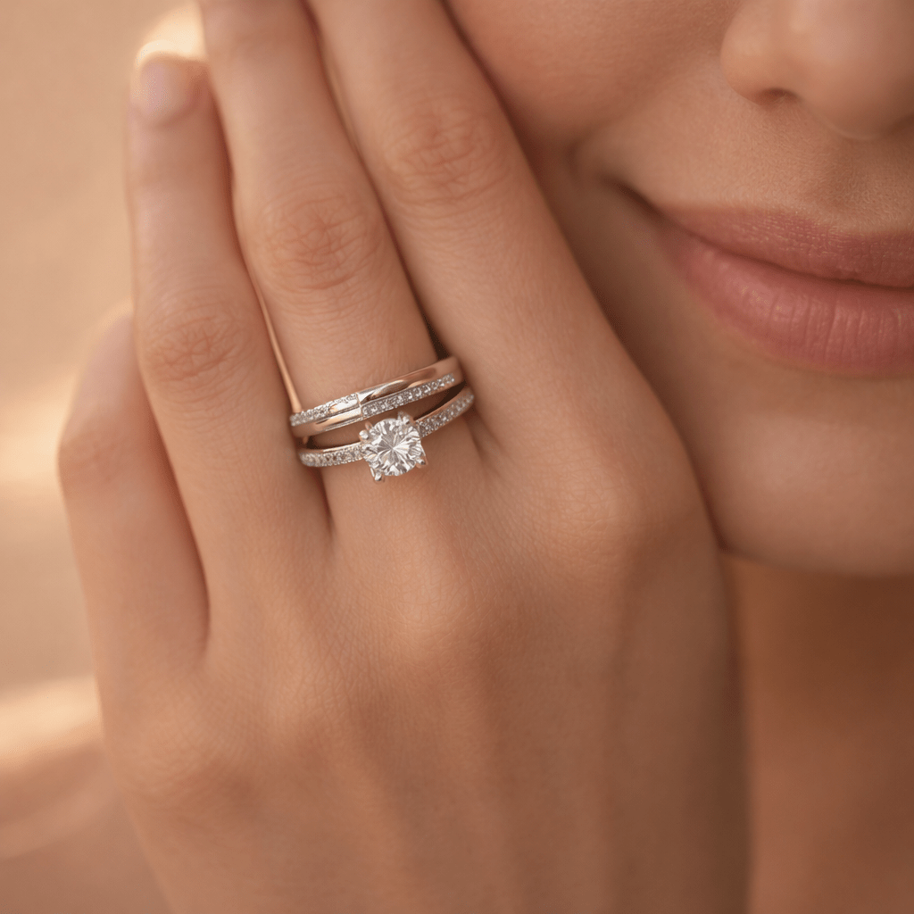 Aurora Grace Dual Ring – Layered Sparkle with Solitaire Accent - Silvorn India