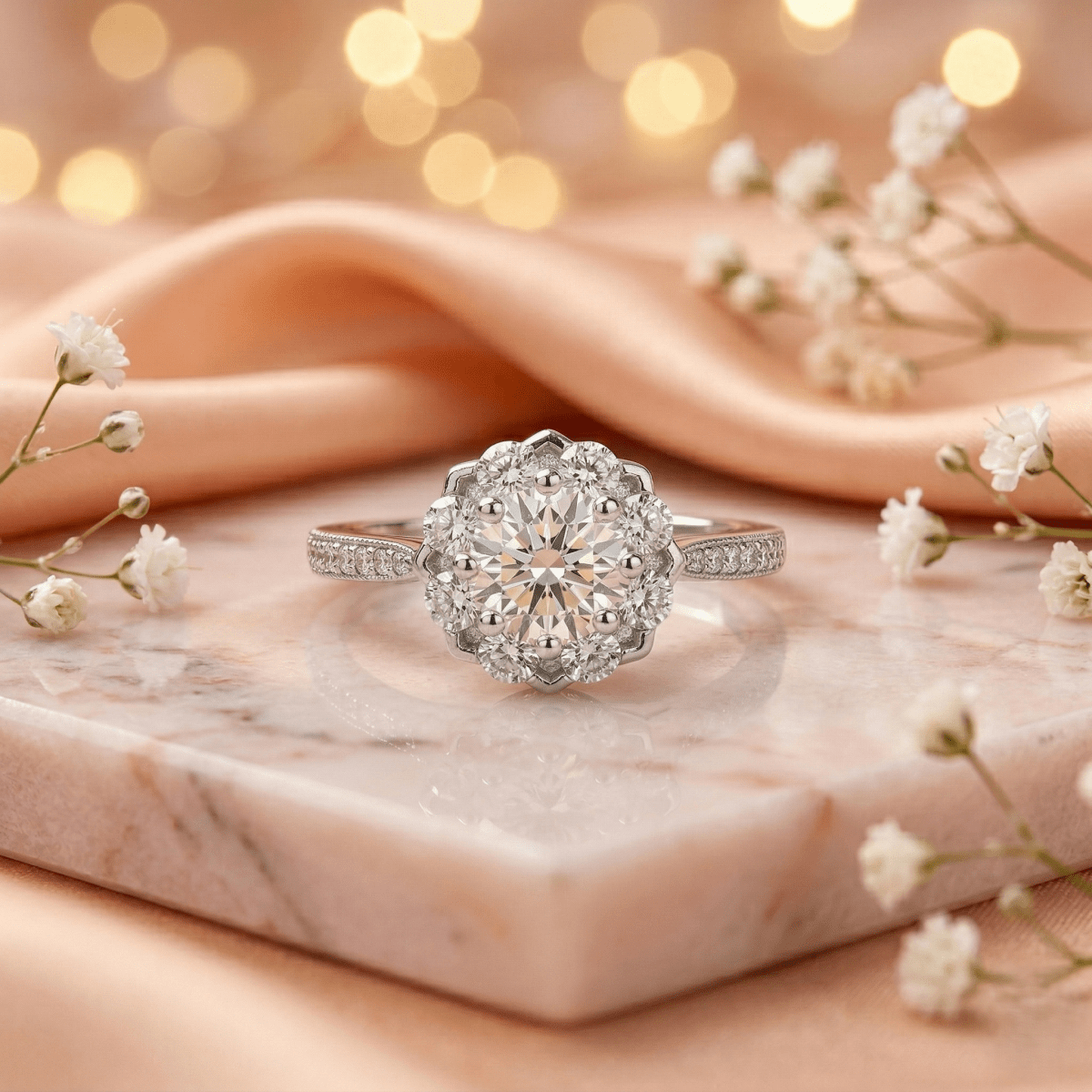 Blossom Halo Silver Radiance Ring - Silvorn India