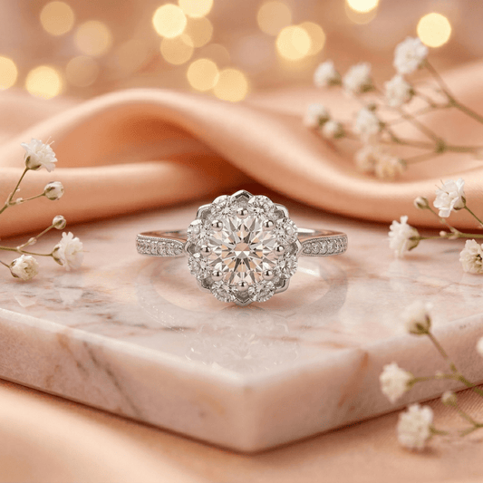 Blossom Halo Silver Radiance Ring - Silvorn India