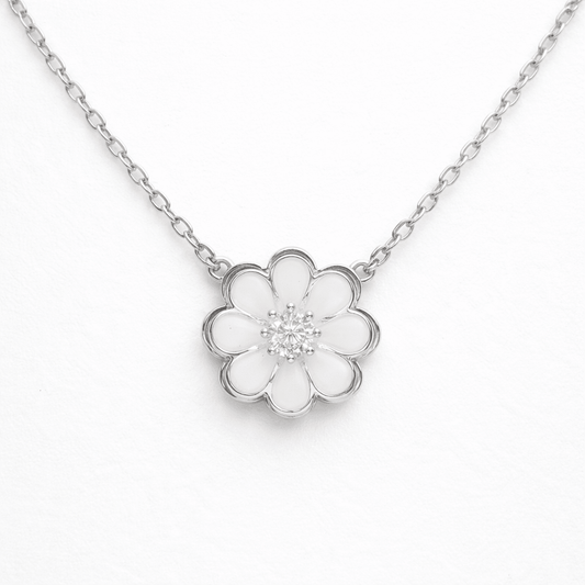 Blossom Pendant Necklace with Crystal Center - 925 Silver Jewelery