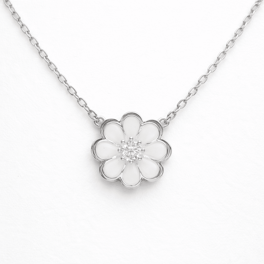 Blossom Pendant Necklace with Crystal Center - Silvorn India