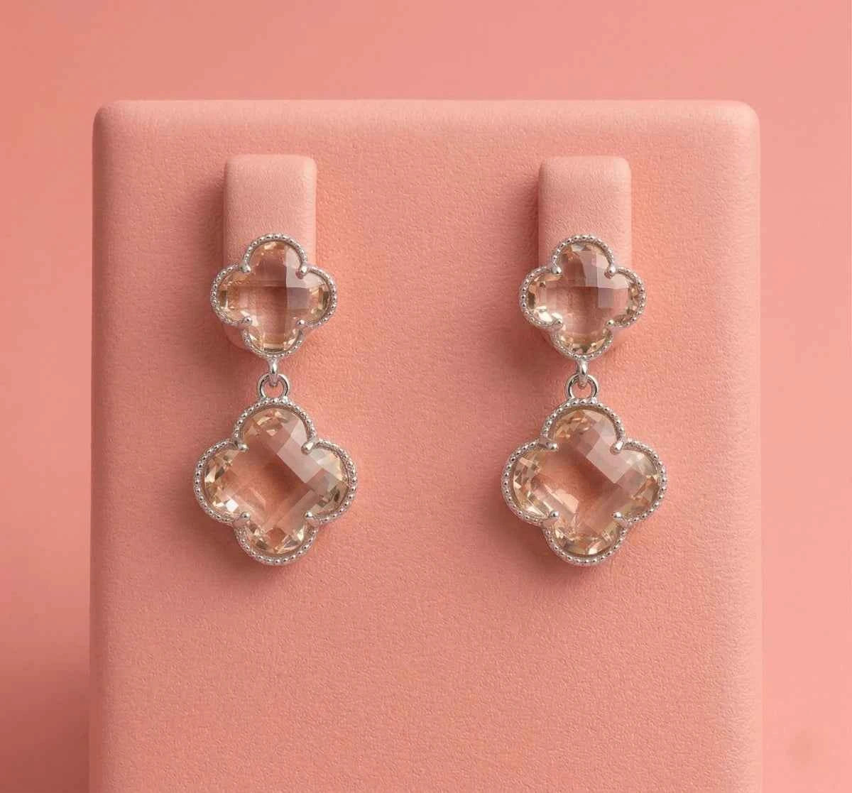 Blush Clover Crystal Drop Earrings