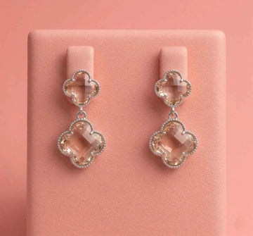 Blush Clover Crystal Drop Earrings