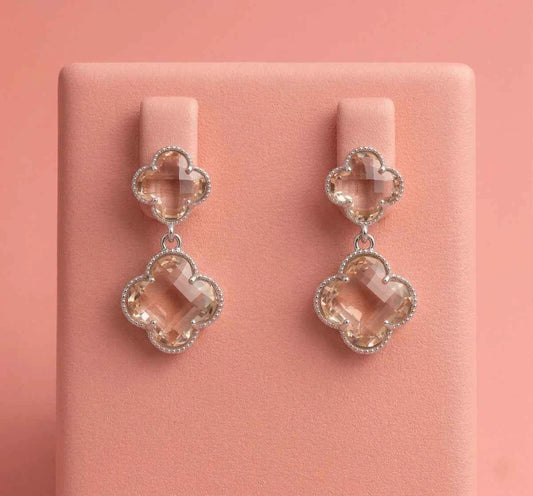 Blush Clover Crystal Drop Earrings - 925 Silver Jewelery