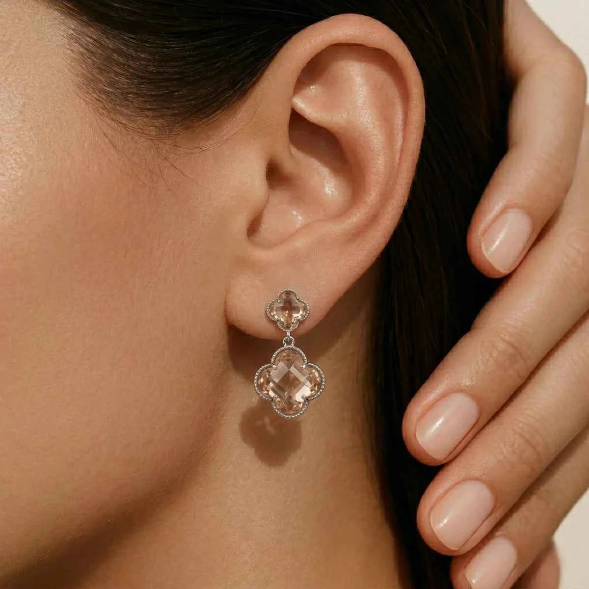 Blush Clover Crystal Drop Earrings