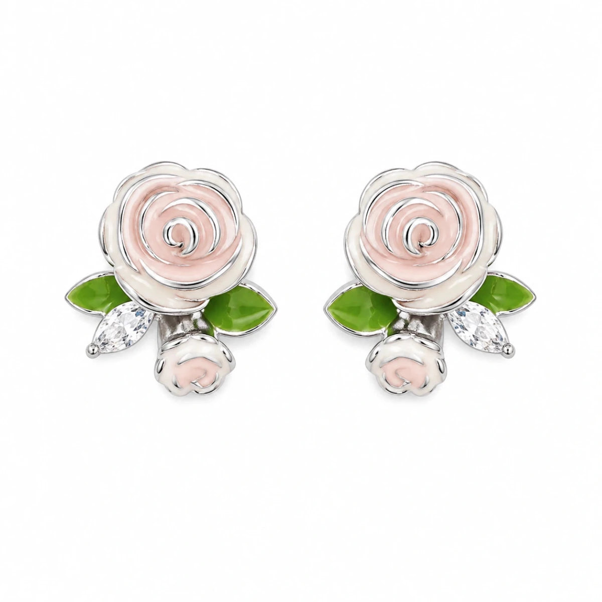Blush Rose Floral Studs - Silvorn India