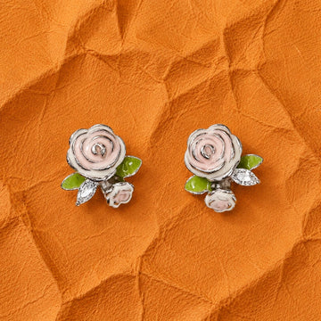 Blush Rose Floral Studs - Silvorn India