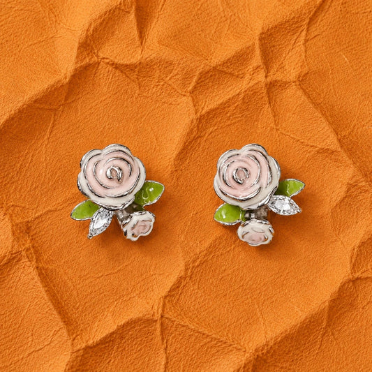 Blush Rose Floral Studs - Silvorn India