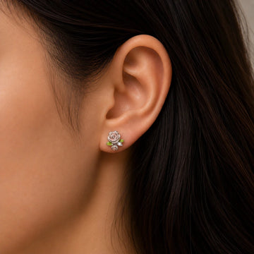 Blush Rose Floral Studs - Silvorn India