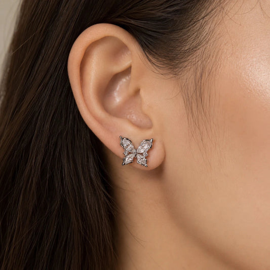 Butterfly Crystal Studs | 925 Sterling Silver - 925 Silver Jewelery