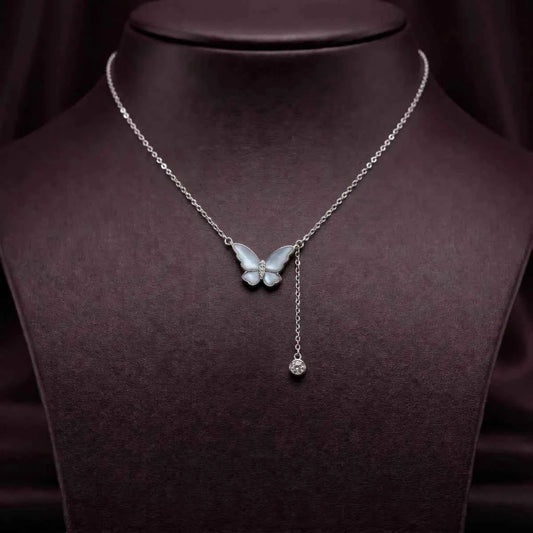 Butterfly Drop Charm Necklace - 925 Silver Jewelery