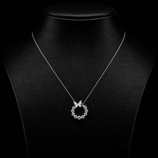 Butterfly Halo Necklace - 925 Silver Jewelery