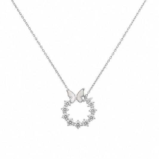 Butterfly Halo Necklace - 925 Silver Jewelery