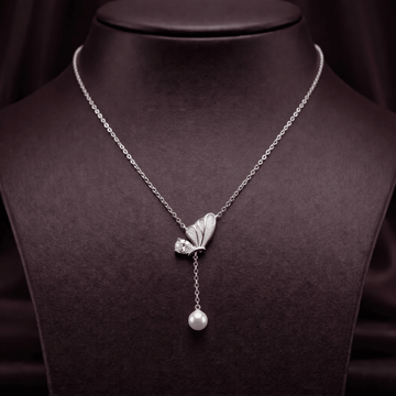 Butterfly Pearl Drop Necklace – Minimalist Charm with Crystal Accent - Silvorn India