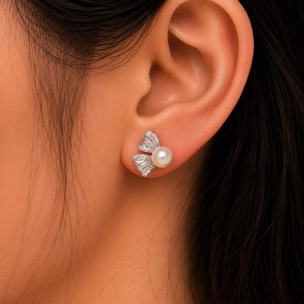 Butterfly Pearl Studs | 925 Sterling Silver - Silvorn India