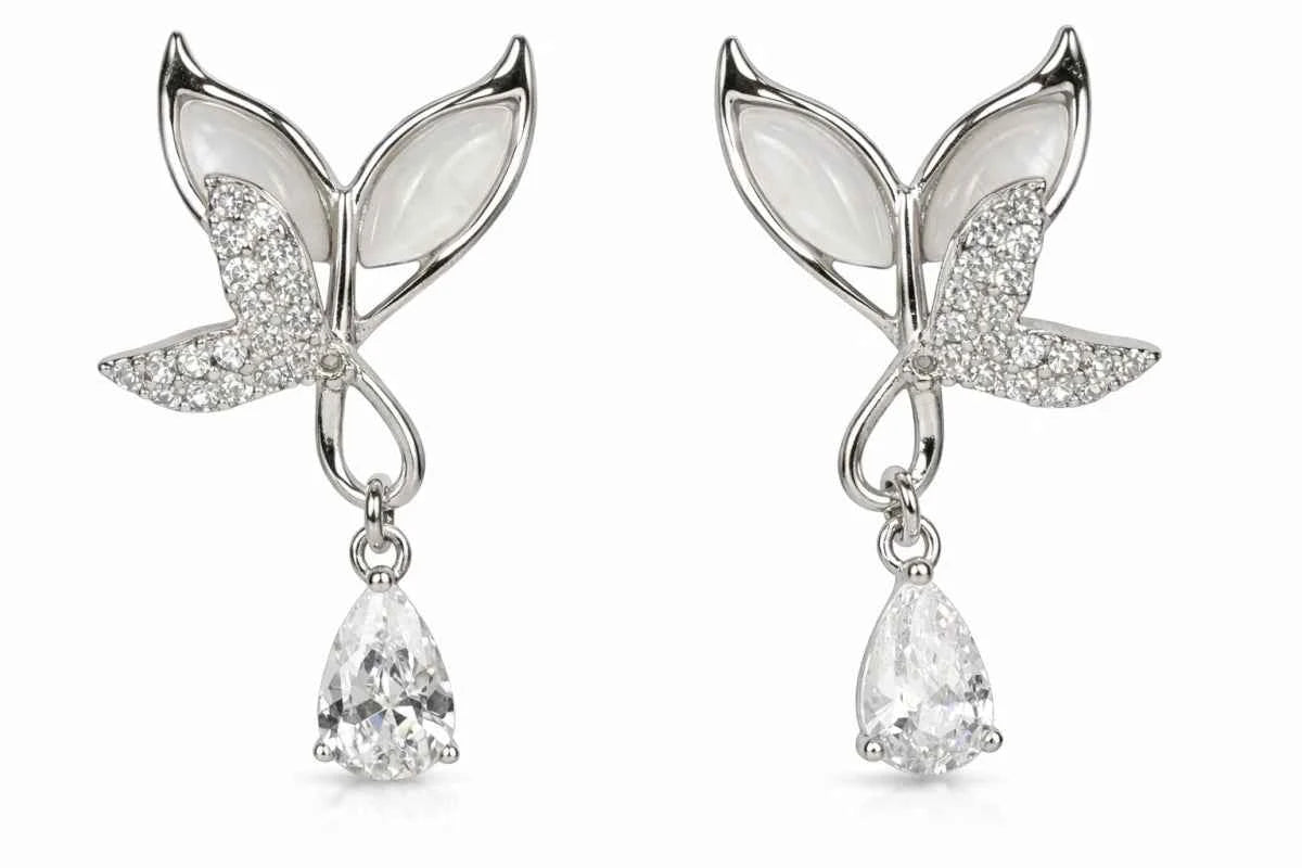 Butterfly Pearl Wing Drop Earrings with Sparkling Teardrop Crystal