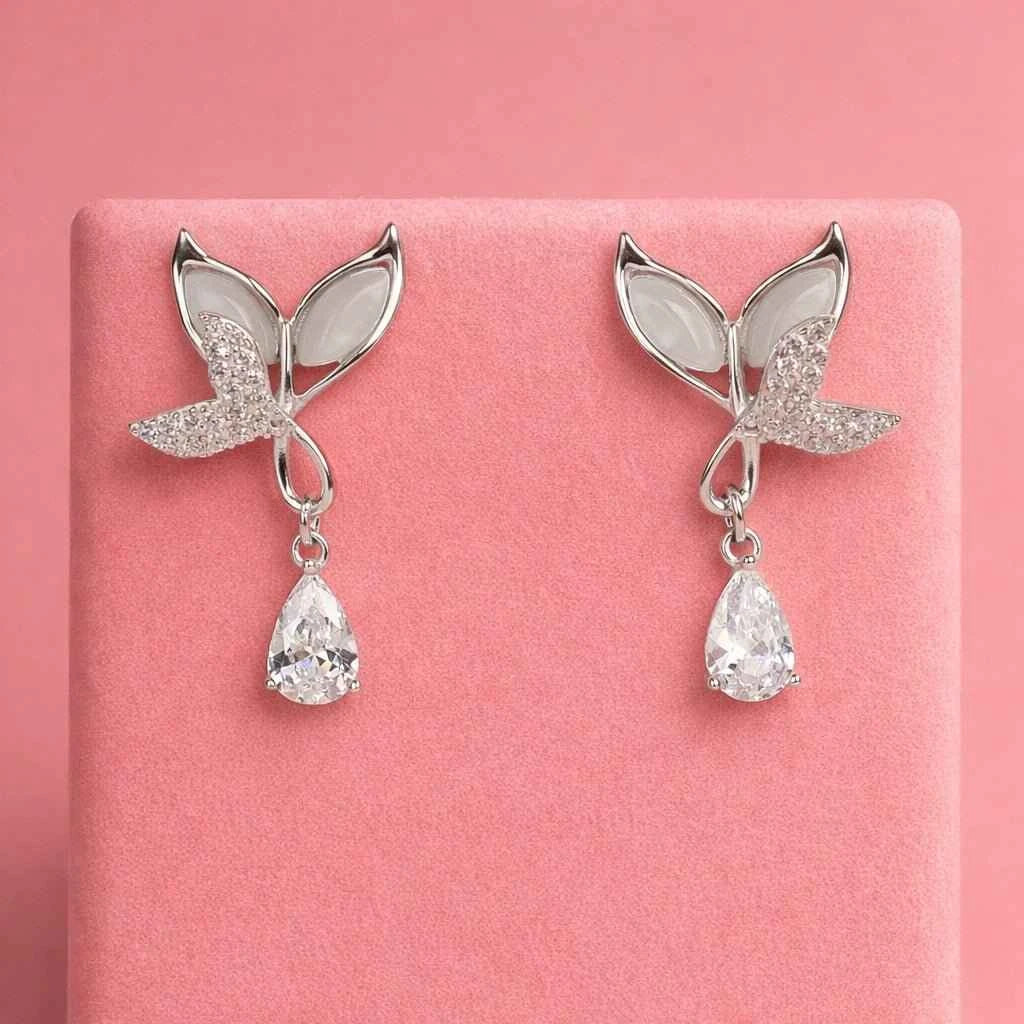 Butterfly Pearl Wing Drop Earrings with Sparkling Teardrop Crystal
