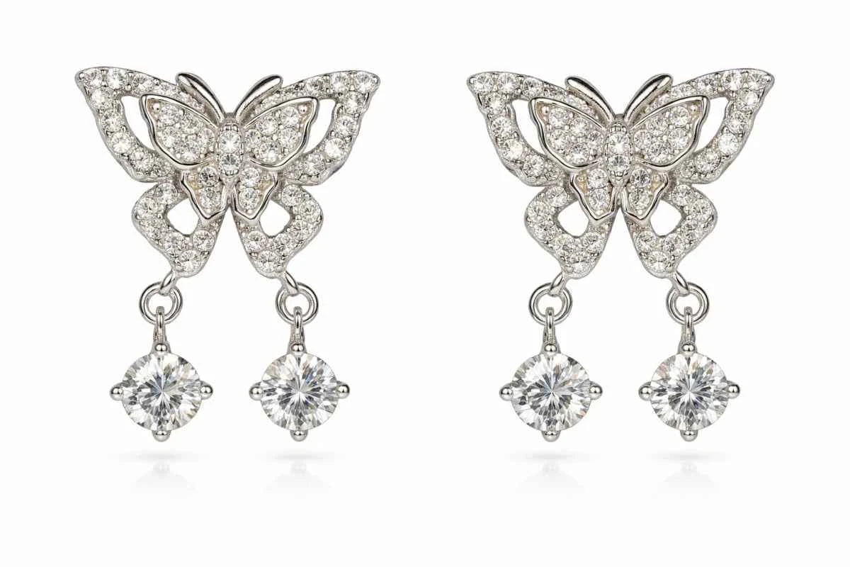 Butterfly Sparkle Drop Earrings with Crystal Dangling Charm