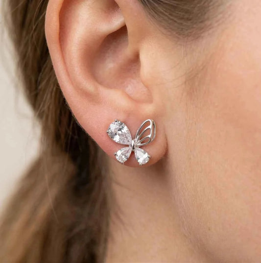 Butterfly Wing Zirconia Studs - 925 Silver Jewelery