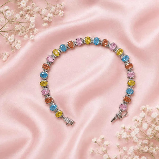 Candy Pastel Tennis Bracelet - 925 Silver Jewelery