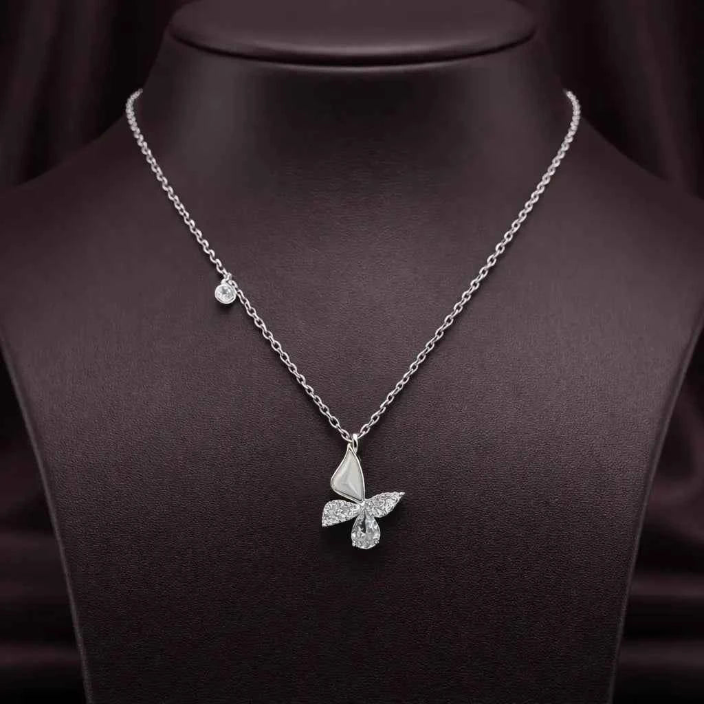 Celeste Butterfly Pearl Elegance Necklace - 925 Silver Jewelery