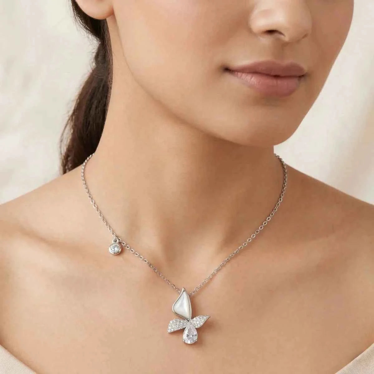 Celeste Butterfly Pearl Elegance Necklace - 925 Silver Jewelery