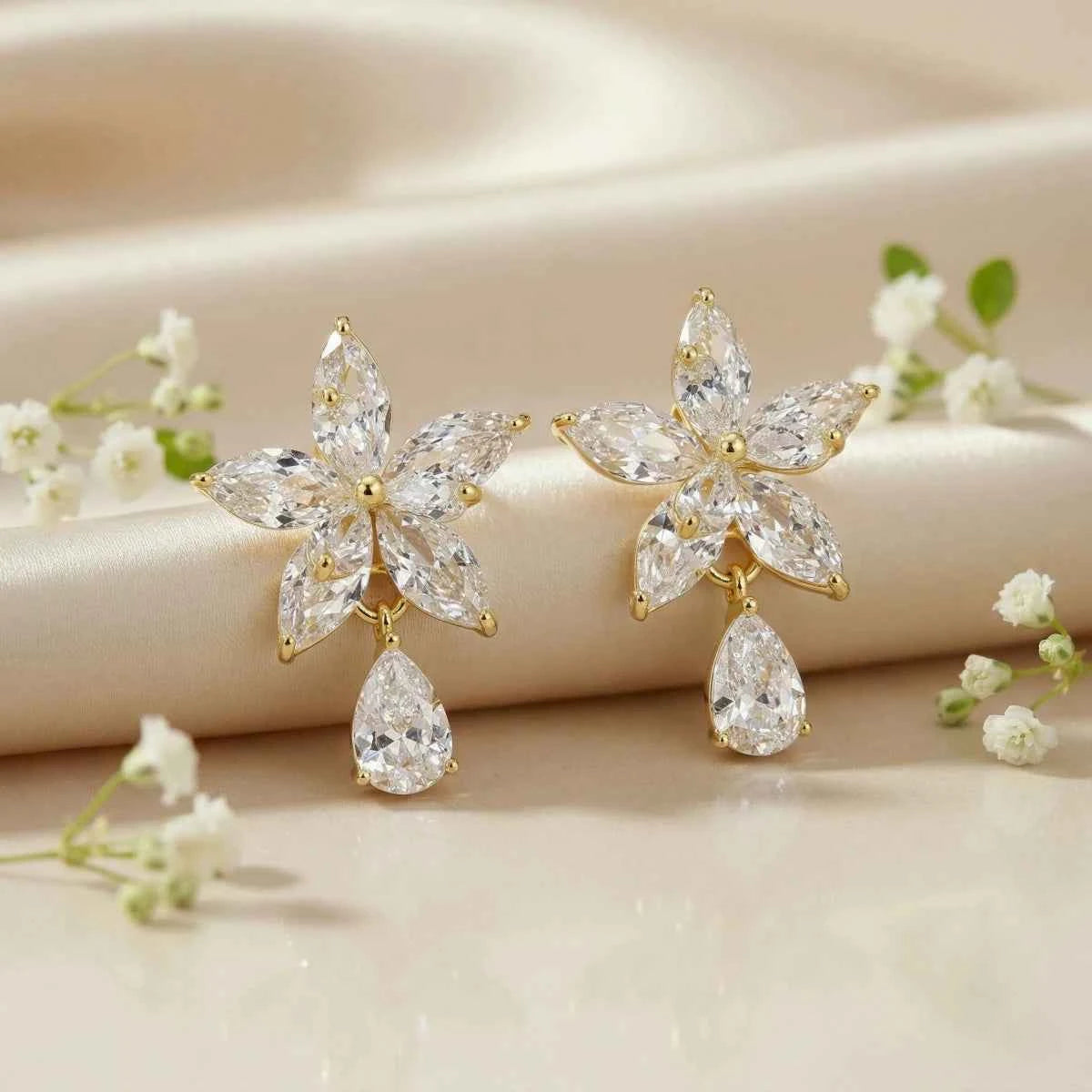 Celestia Bloom Teardrop Floral Stud Earrings