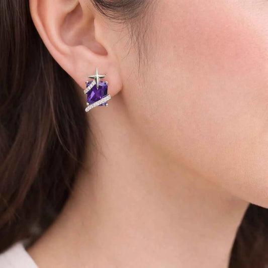 Celestial Amethyst Galaxy Studs - 925 Silver Jewelery